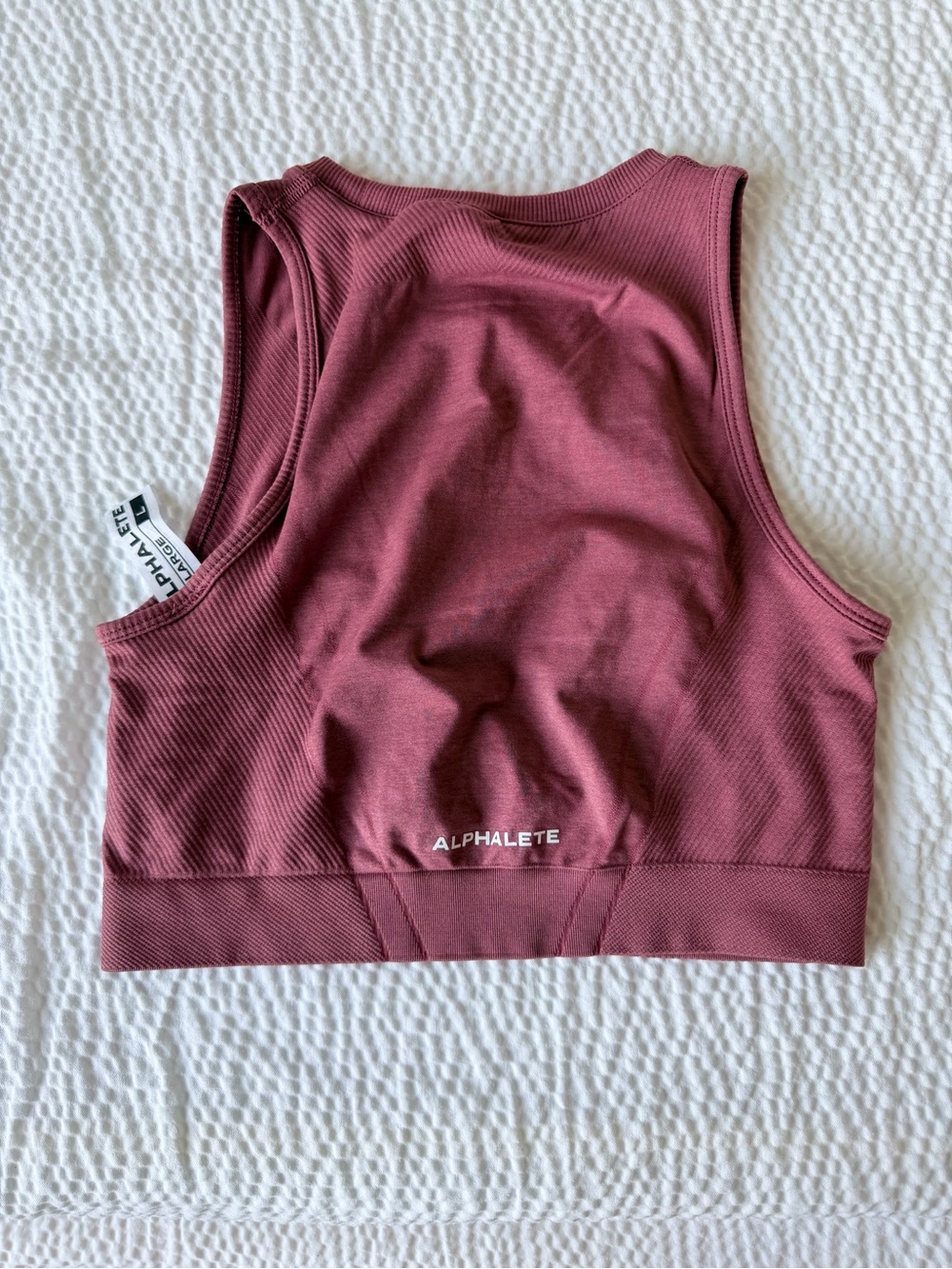 Alphalete Ribbed Racerback Sports Bra - Mauve Pink Wine High Neck